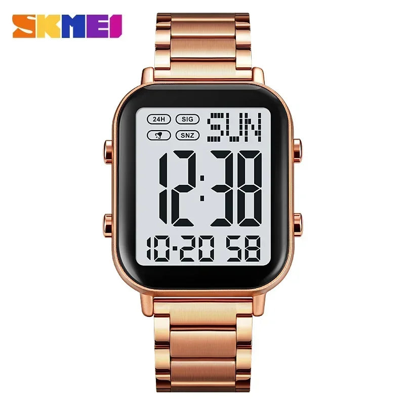 SKMEI 2259 Luxury Waterproof Sport Electronic Mens Wristwatch EL Display Stainless Steel Digital Watch for Men 1859 Reloj Hombre