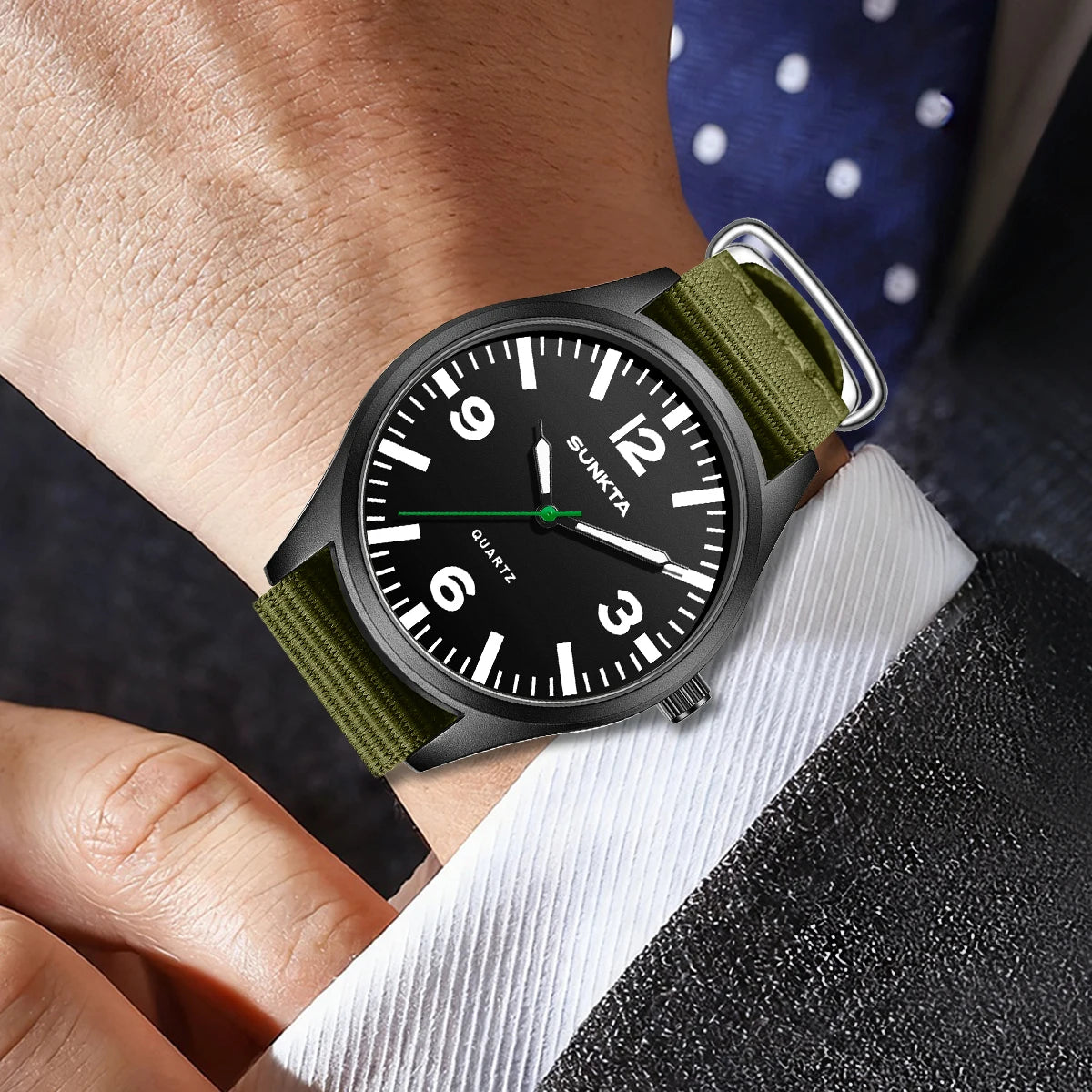 Reloj de lujo para hombre SUNKTA, de cuarzo, con fecha, correa de nailon y piel, resistente al agua, luminoso, militar, deportivo para hombre, relogios masculino