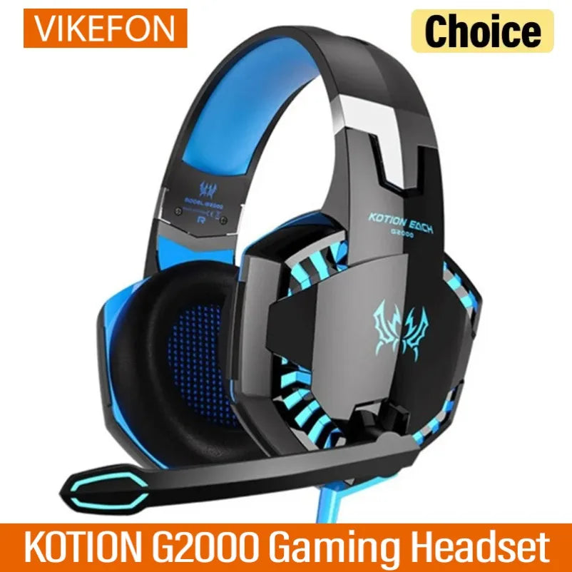 KOTION G2000 Gaming Casque Wired Headset Stereo Surround Sound Deep Bass LED Glow Headphone With Mic For PS5 PS4 Xbox Notebook