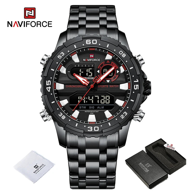 Relojes para hombre NAVIFORCE, marca de tendencia original, pantalla LCD analógica-digital de cuarzo, reloj para hombre, resistente al agua 30 m, luminoso, reloj de pulsera para hombre