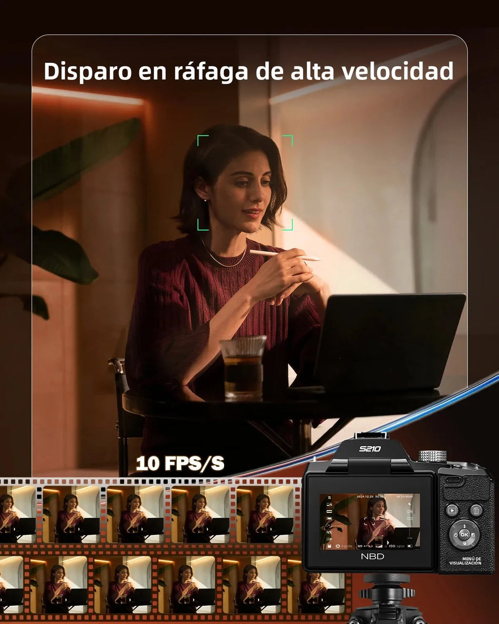 Cámara compacta para vlogs NBD 8K, cámara fotográfica de 64MP con zoom óptico de 16X, pantalla LCD giratoria de 2.8 pulgadas, zapata para accesorios.