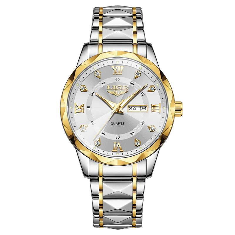 Reloj de pulsera LIGE para hombre, marca de lujo, resistente al agua, luminoso, con fecha y día, de cuarzo y acero inoxidable.
