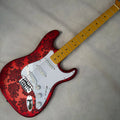 Guitarra eléctrica vintage roja con diseño paisley, forma ST, estampado floral hidrográfico, 3 single-coils, 22 trastes, incrustaciones de puntos, puente tremolo