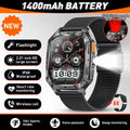 Reloj inteligente militar LIGE de 1400 mAh con batería de larga duración, pantalla HD de 2.01", linterna LED y luz SOS, llamadas BT y monitor de salud para hombre