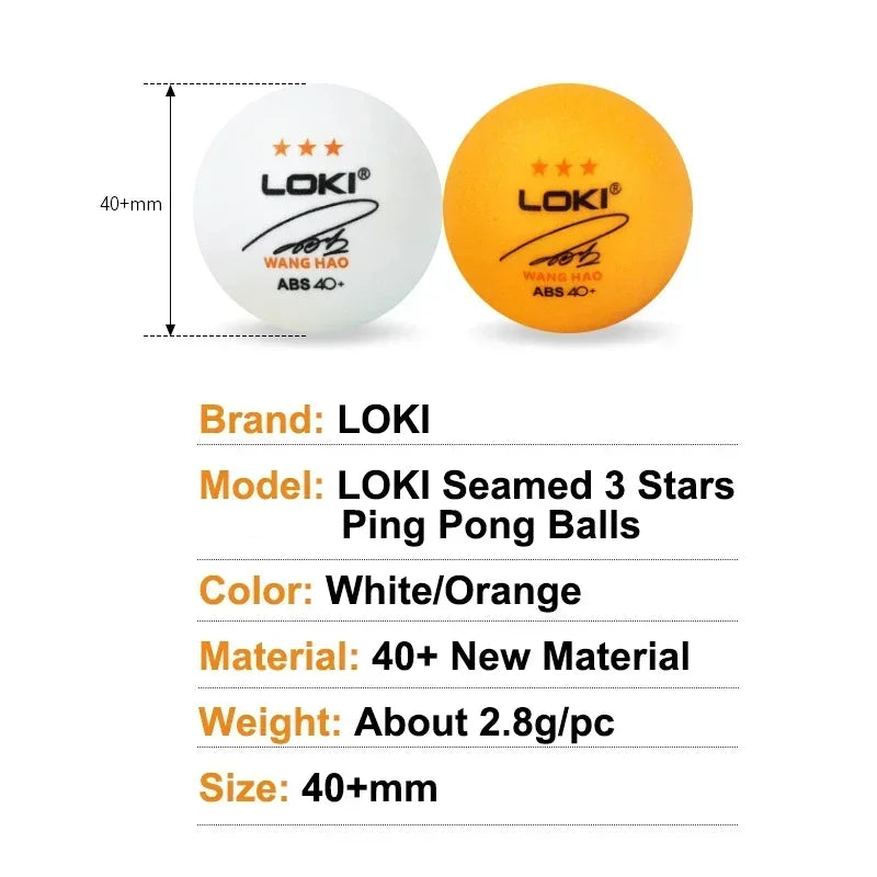 Pelotas de tenis de mesa LOKI, 50/100 Uds., 3 estrellas, 40 +, nuevas pelotas de Ping Pong de Material plástico ABS con costura, pelotas de Ping Pong para entrenamiento en Club