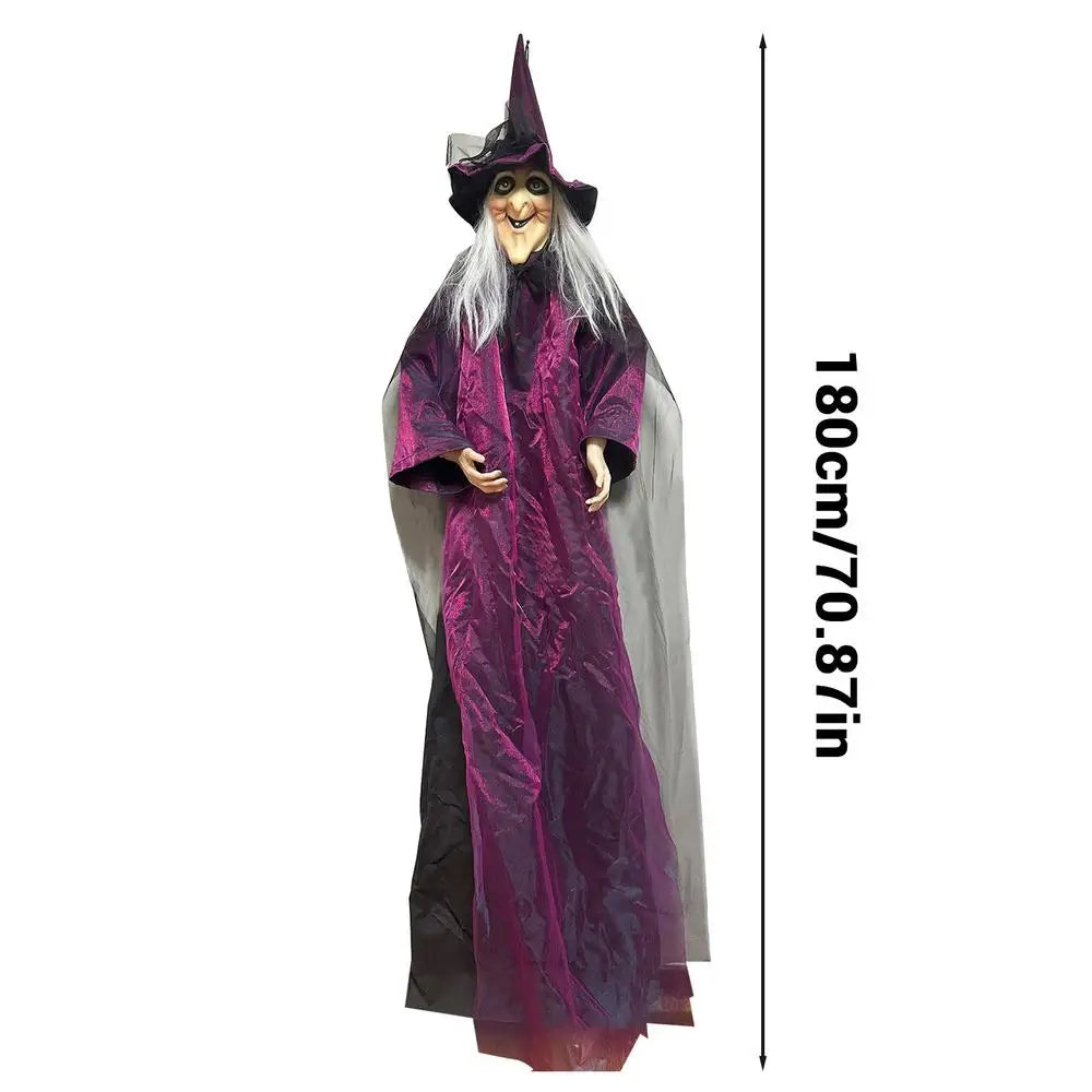 Accesorios de Halloween con luces y sonido activados, brujas colgantes, fantasmas, decoraciones espeluznantes para casas encantadas, bares, habitaciones secretas, jardines, patios y fiestas al aire libre.