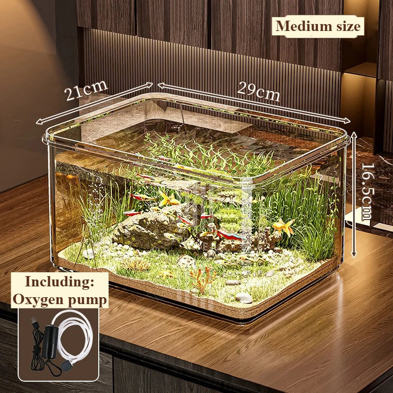 Transparent Landscape Fish Tank Small Tabletop Home Office Goldfish Tank Extra-Large Square Acrylic Hydroponic Thick Turtle Tank