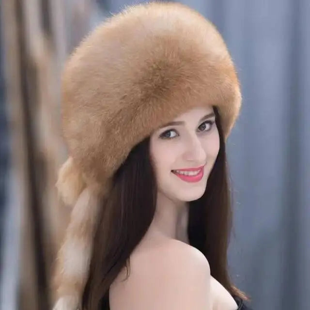 Gorro de piel de zorro auténtica para invierno, gorro de nieve de piel natural para mujer, gorros gruesos para exteriores, gorros rusos para esquiar, gorros bomber de piel blanca.