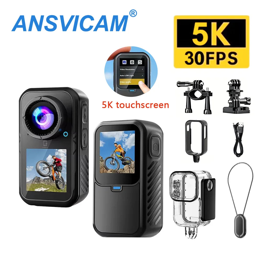 Cámara de Acción 5K con Pantalla Táctil 4K 60FPS, Mini Cámara Sumergible con Estabilización de 6 Ejes, Magnética, para Motocicleta y Deportes