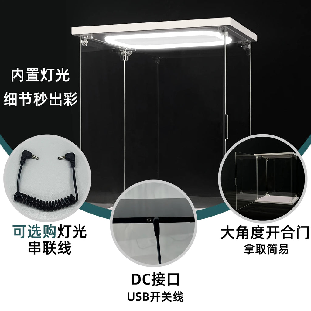 Vitrina de acrílico transparente con luz LED, caja de almacenamiento a prueba de polvo con puerta para minifiguras de Lego, figuras de acción y coleccionables