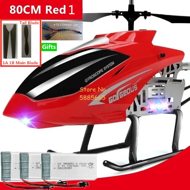 Helicóptero Eléctrico de Control Remoto de Aleación Súper Grande de 80 CM, 2.4G, 150M, Resistente a Impactos, con Iluminación LED y Motor Dual