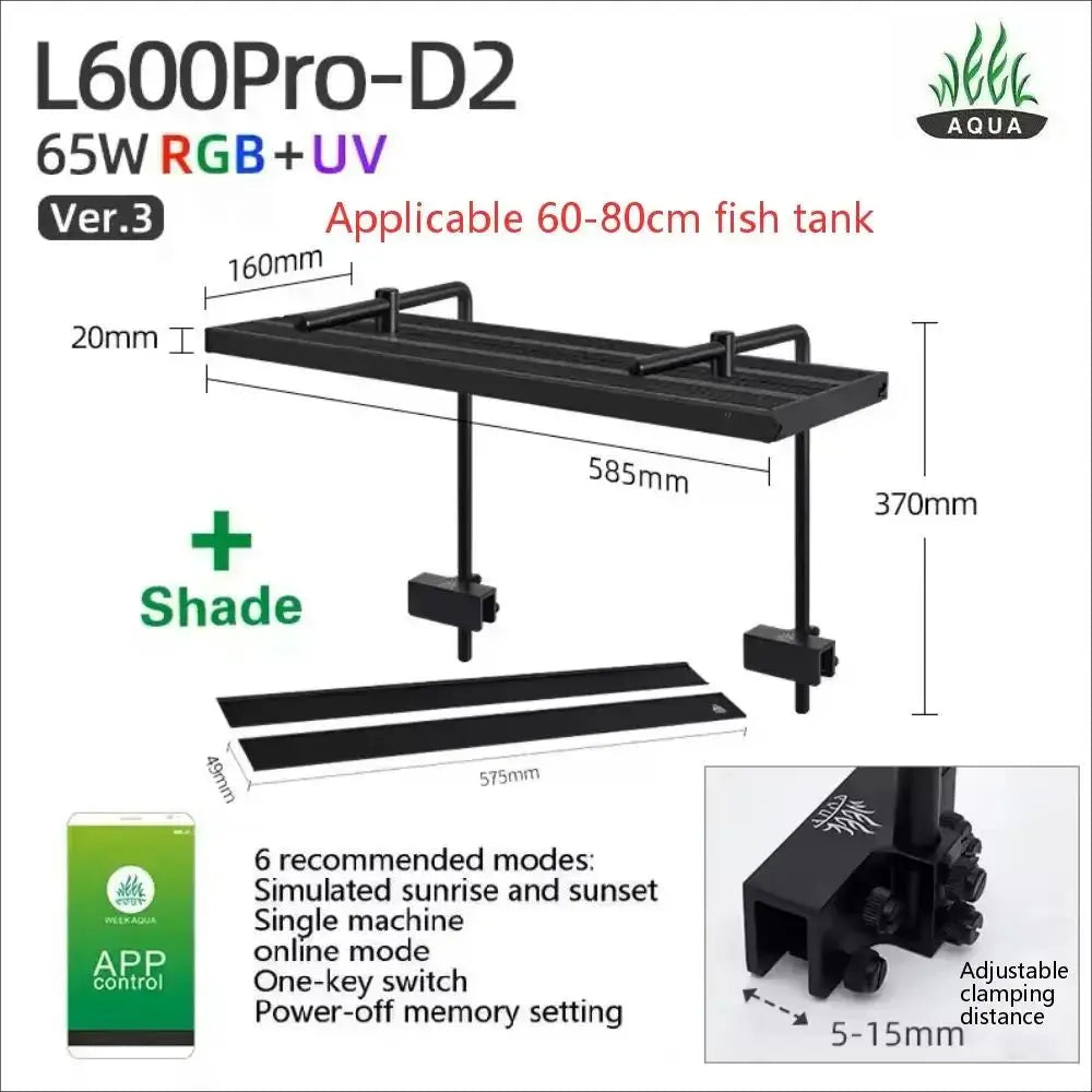 WEEK AQUA L Series V3 RGB+UV Full Spectrum LED Aquarium Light APP Bluetooth Dimmable Planted Tank Aquatic Plant Grow Lamp