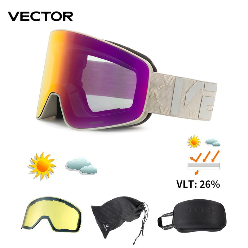Gafas de Esquí VECTOR de Doble Capa Antivaho con Absorción Magnética, Cilíndricas, UV400, para Hombre y Mujer, Gafas de Snowboard POC