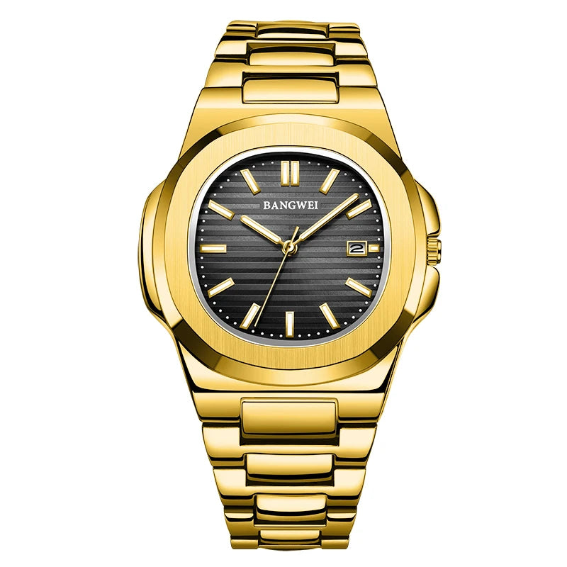 Reloj de lujo para hombre BANGWEI, reloj de cuarzo informal de moda LIGE, reloj de acero luminoso resistente al agua, regalo para hombre + caja