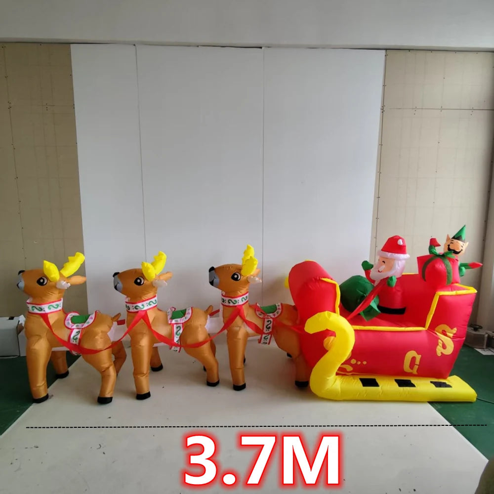 Trineo inflable Sanlu de Navidad de 3,7 M, Papá Noel, luces LED integradas, adorno, fiesta de Navidad, accesorios de decoración de jardín de Año Nuevo