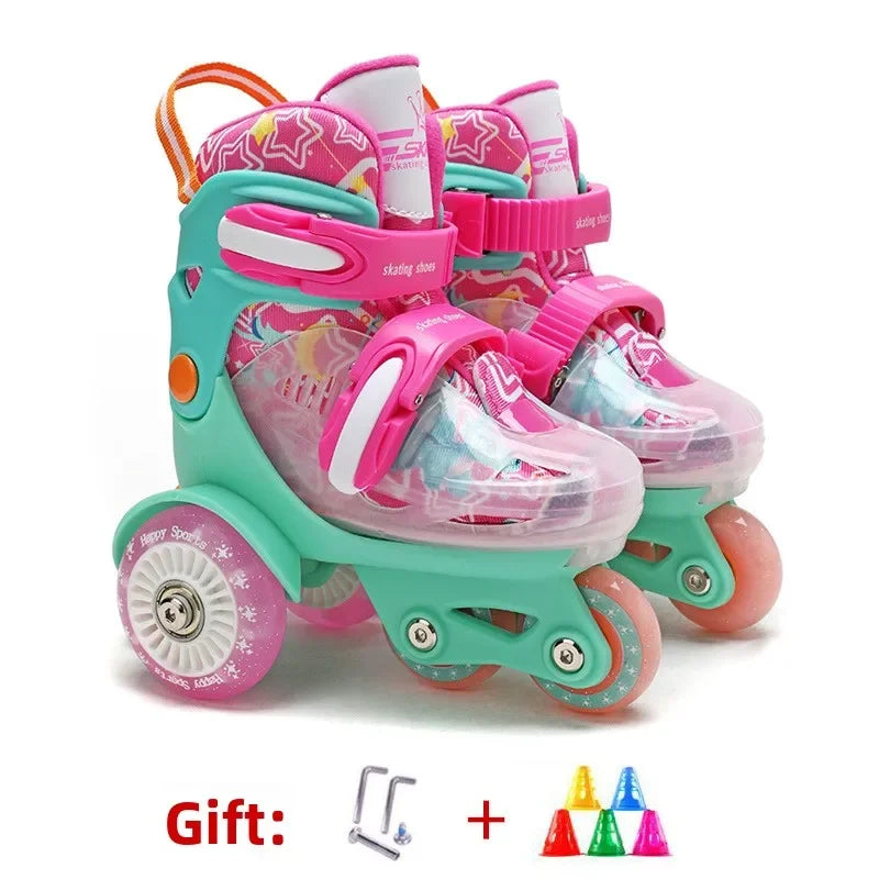 Patines de Ruedas Ajustables para Niños, 4 Ruedas con Luces, Doble Fila, Patines de Velocidad para Principiantes