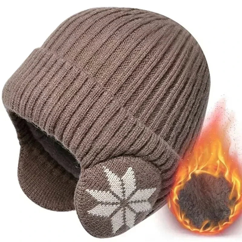 Gorro de invierno de punto con forro de felpa, cálido, para hombre y mujer, gorro de lana unisex para actividades al aire libre, que protege de las heladas y tiene un diseño con motivos de copos de nieve, un gorro de nieve