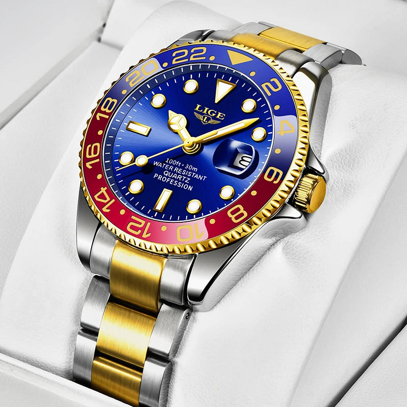 Reloj de pulsera para hombre LIGE Fashion Business, resistente al agua 3ATM, luminoso, cronógrafo deportivo de cuarzo de lujo de alta gama