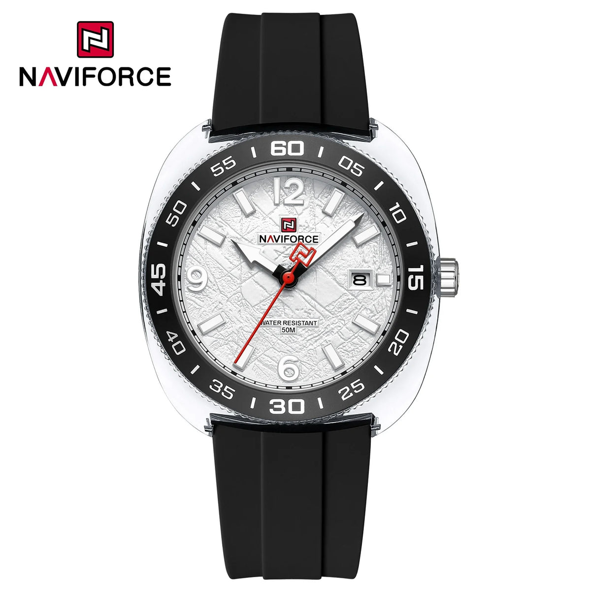 Nuevo reloj de moda para hombre NAVIFORCE con movimiento de cuarzo, pantalla con manecillas luminosas, resistencia al agua de 50 m y correa de silicona