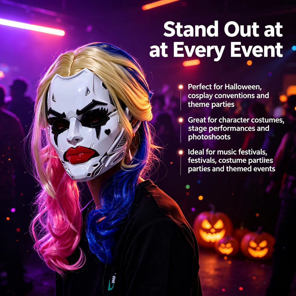 Máscaras de payaso de estilo cyberpunk con trenzas, disfraz de payaso para cosplay, accesorios para fiestas, regalos y juguetes para adultos, ideales para Halloween y juegos de rol de anime.