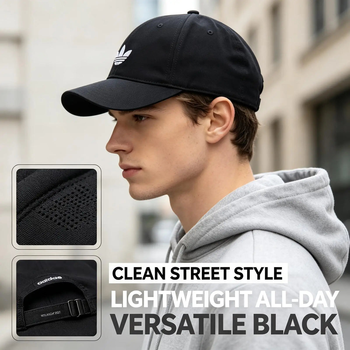 Gorra de béisbol Adidas Originals 2026, modelo JC6023, de algodón, con logotipo del trébol, ala precurvada, cierre de anilla en D, talla única, gorra informal para uso diario, color negro