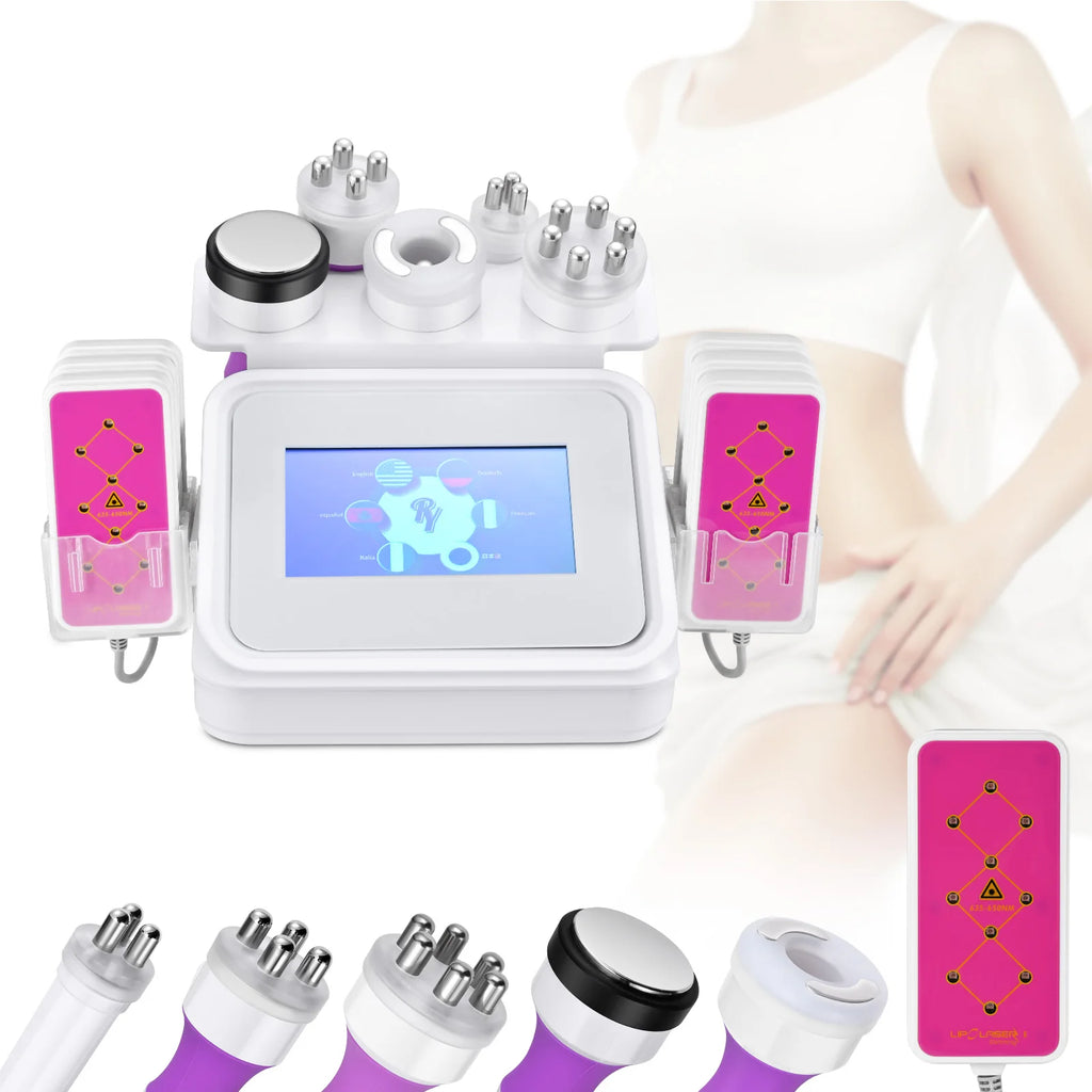 Máquina de Ultrasonido 6 en 1 con Pantalla Táctil para Moldear el Cuerpo, Masajeador Láser Lipo, Cavitación, Vacío, Quema de Grasa, Eliminación de Celulitis
