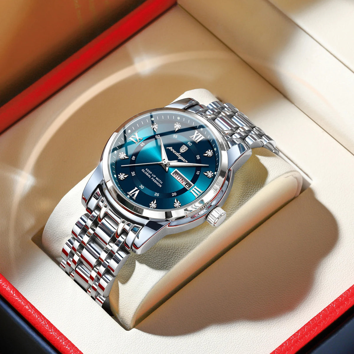Reloj de pulsera para hombre POEDAGAR de lujo y tendencia, resistente al agua, de acero inoxidable, luminoso, con fecha y día, reloj de cuarzo a la moda para hombre