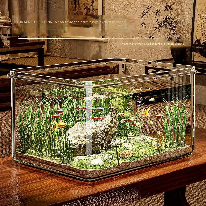 Transparent Landscape Fish Tank Small Tabletop Home Office Goldfish Tank Extra-Large Square Acrylic Hydroponic Thick Turtle Tank