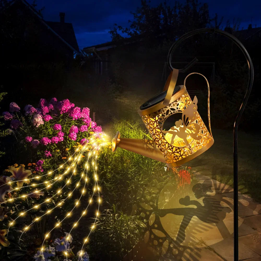 Lámpara colgante solar de metal vintage para exteriores, luz cálida impermeable, luces de ángel y hadas para decoración de jardín de villa