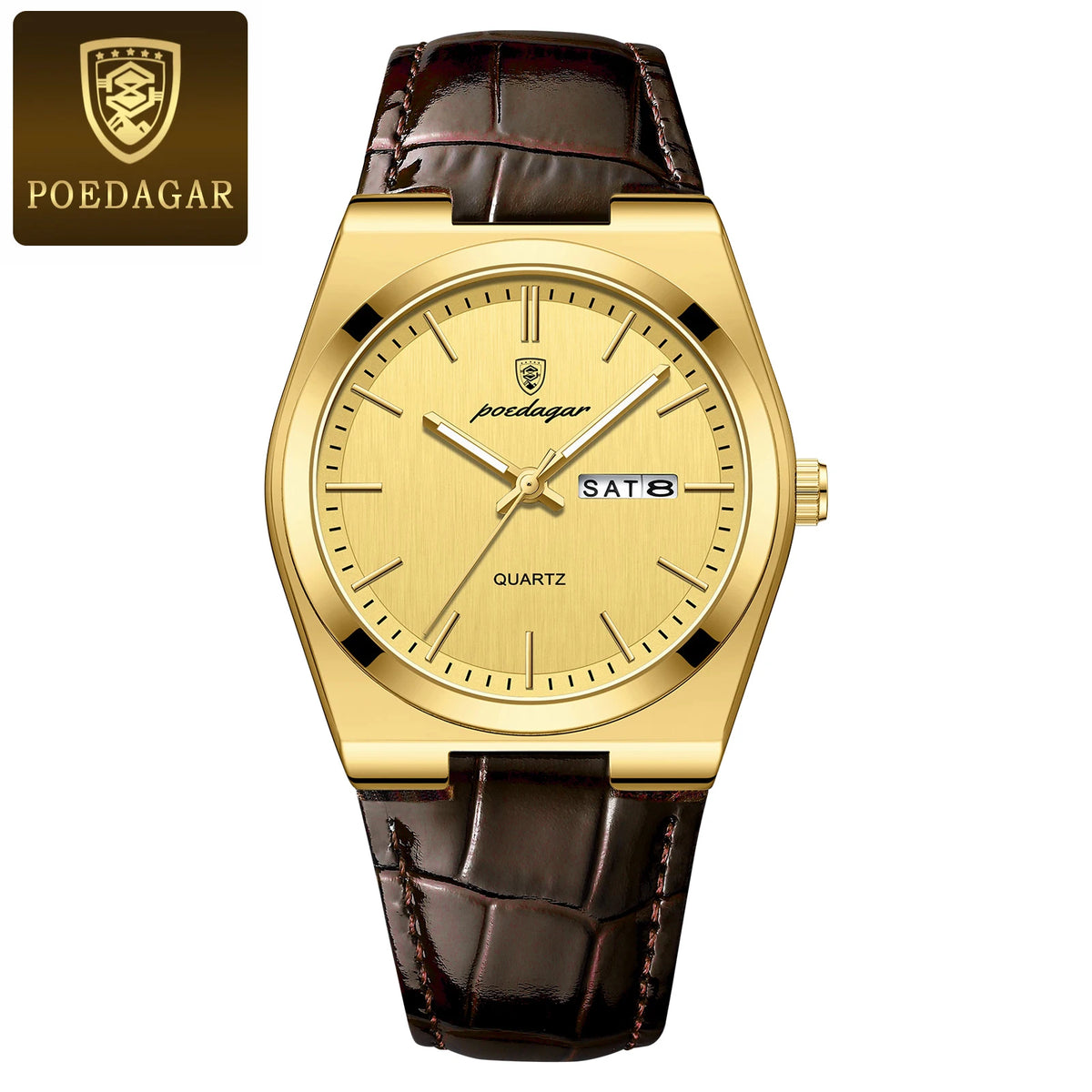 POEDAGAR Luxury Man Watch Waterproof Luminous Date Week Men Watch Simple Business Quartz Leather Men's Watches Relogio Masculino