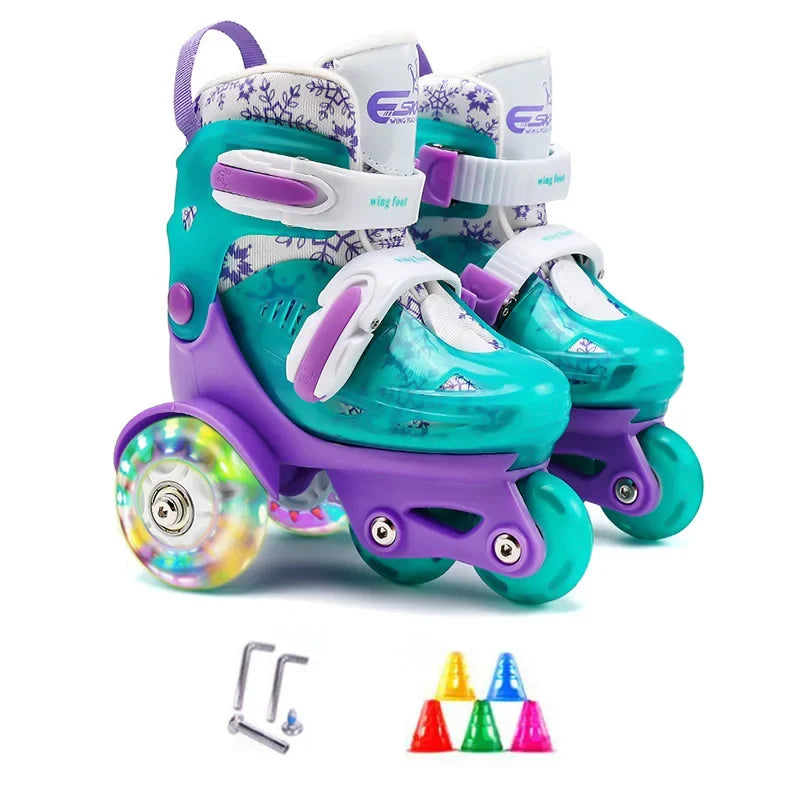 Patines de Ruedas Ajustables para Niños, 4 Ruedas con Luces, Doble Fila, Patines de Velocidad para Principiantes