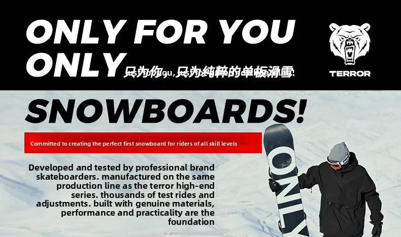 Tabla de Snowboard Pequeña de Fibra de Carbono Tipo Sándwich para Todo Terreno, Modelo TERROR Team, de Rápida Instalación, para Habilidades Avanzadas de Carving