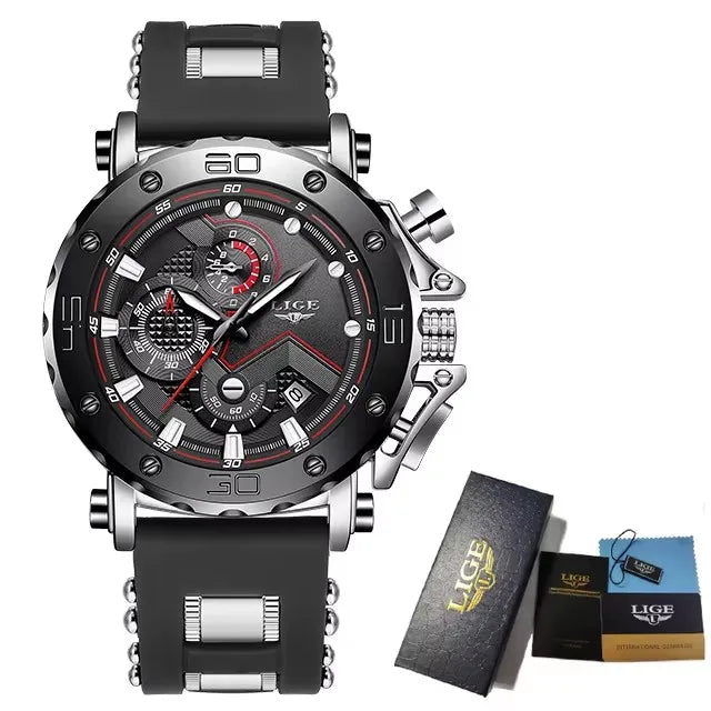 Nuevo reloj de cuarzo LIGE de lujo para hombre, estilo de negocios, esfera grande, cronómetro, resistente al agua, luminoso, informal, deportivo, con caja