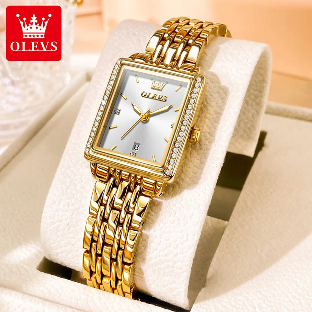 Reloj elegante para mujer OLEVS, reloj de cuarzo con diamantes, de acero inoxidable, impermeable, de alta moda, para negocios, reloj de lujo original para mujer