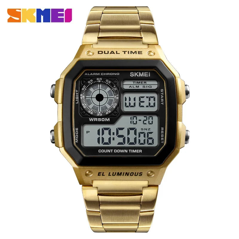 SKMEI 1335 Digital Watch for Men Retro Sports Waterproof Chrono Electronic Mens Wristwatches Stainless Steel Clock Reloj Hombre