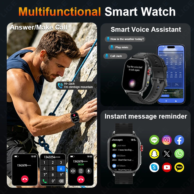 Reloj inteligente LIGE New Fashion de 1400 mAh para hombre, deportivo, resistente al agua IP68, con monitor de frecuencia cardíaca 24 horas integrado, llamadas Bluetooth, reloj inteligente para mujer