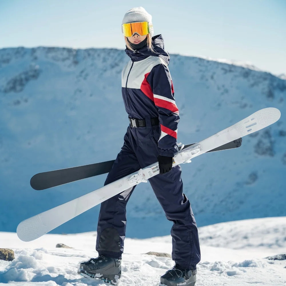 GSOU-mono de Snowboard con bloques de Color para mujer, mono cálido ajustado para invierno, ropa deportiva impermeable para campo de nieve, Suites de esquí