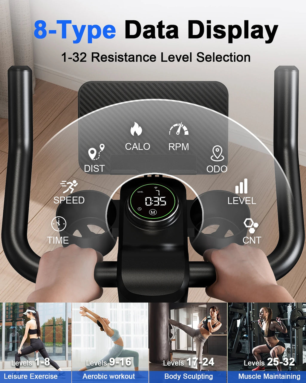 Superun-bicicleta estática con Control magnético, soporte grande para tableta, asiento cómodo, bicicleta de ciclismo interior, Cardio, Fitness