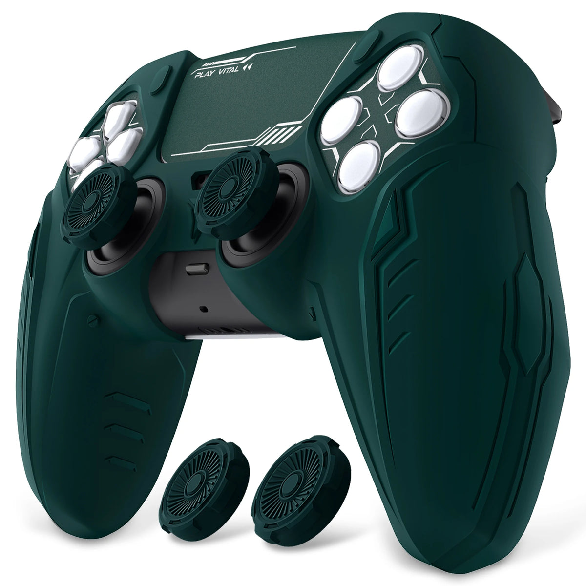 Funda de silicona PlayVital para mando de PS5 - Cubierta con diseño CyberMech futurista compatible con la base de carga oficial de PS5