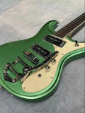 Guitarra eléctrica verde metálica, diapasón de palisandro, caoba, herrajes blancos, guitarra eléctrica, guitarra