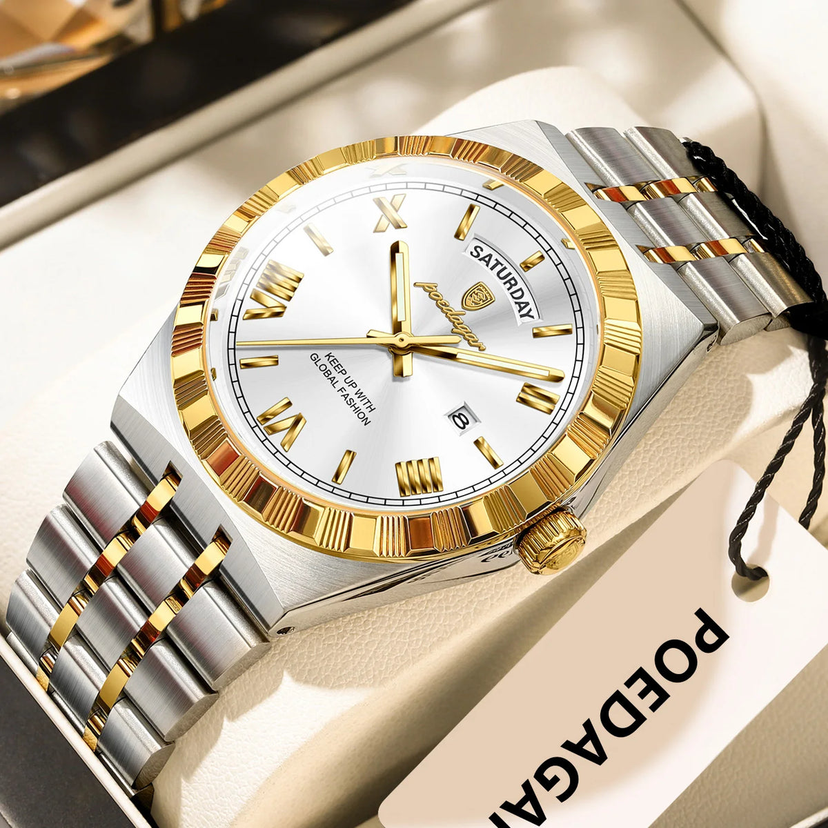 Reloj de pulsera de lujo POEDAGAR para hombre, con fecha, día, resistente al agua, luminoso, de cuarzo y acero inoxidable, estilo ejecutivo.