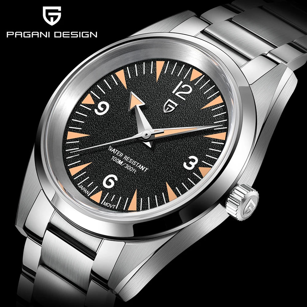 Reloj PAGANI DESIGN PD1793 2025, 38 mm, movimiento de cuarzo VH31, cristal de zafiro, acero inoxidable, resistente al agua 100 m, reloj casual