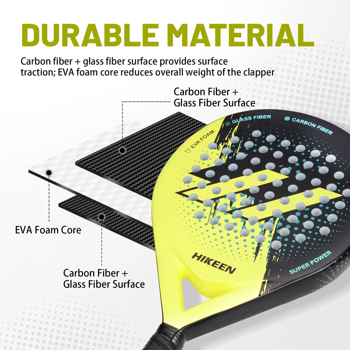 Raqueta de Pádel Hikeen de Fibra de Carbono y Vidrio con Núcleo de Espuma EVA, Raqueta de Pádel Bien Equilibrada para Principiantes y Jugadores Intermedios