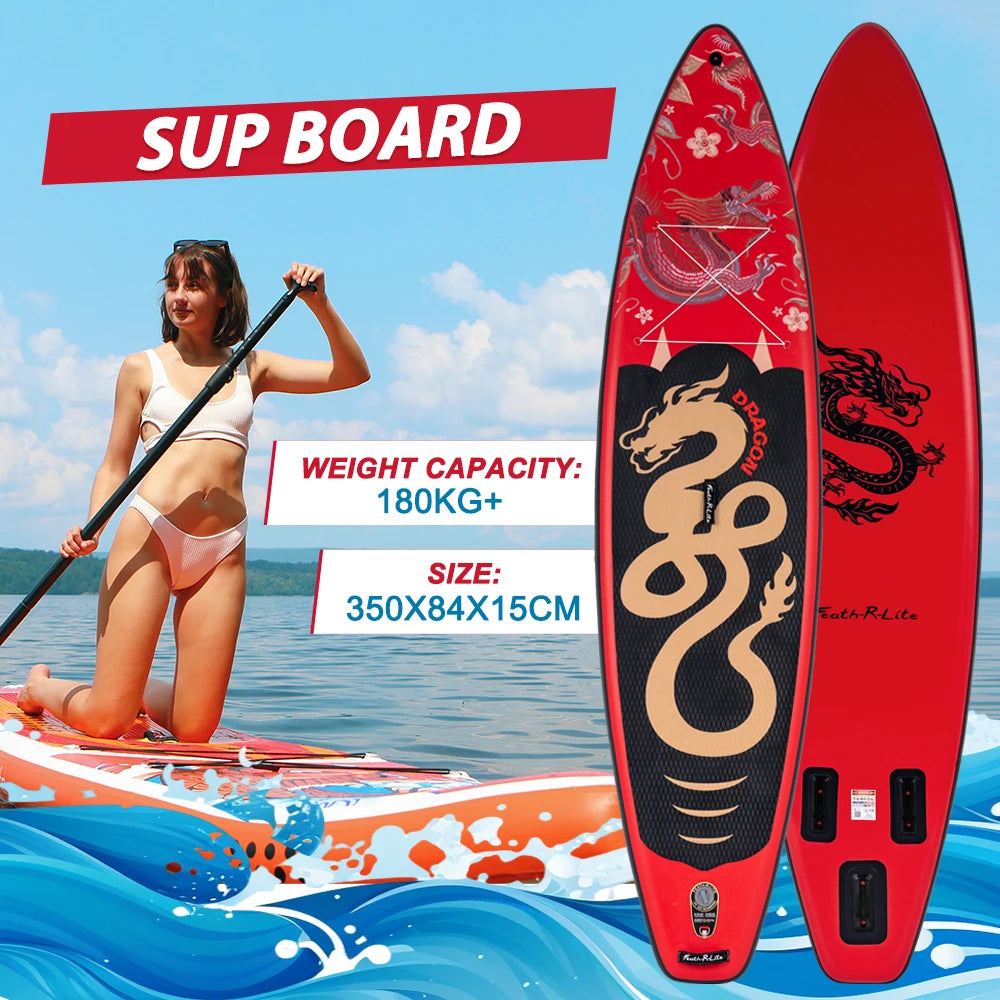 Funwater SUPFR17S: tabla de paddle surf inflable, conjunto de 350x84x15 cm, capacidad de 180 kg, tabla de paddle surf roja, soporte para cámara de acción, tabla de surf para paseos, yoga acuático, pesca, deportes acuático