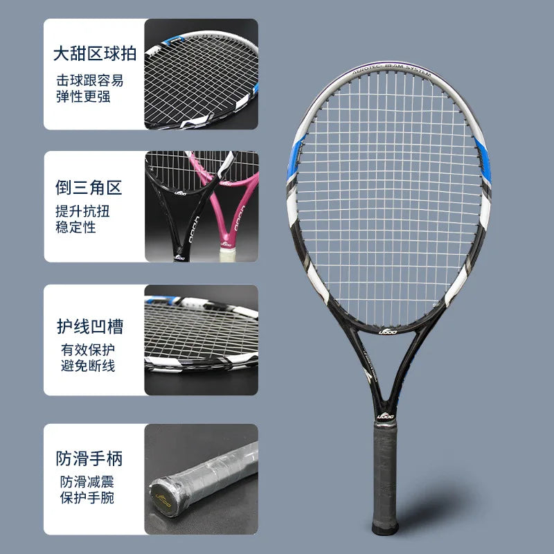 Raqueta de Tenis Ultraligera Individual y Doble, Raqueta Profesional Resistente Ledu, Raqueta Integrada de Fibra de Carbono