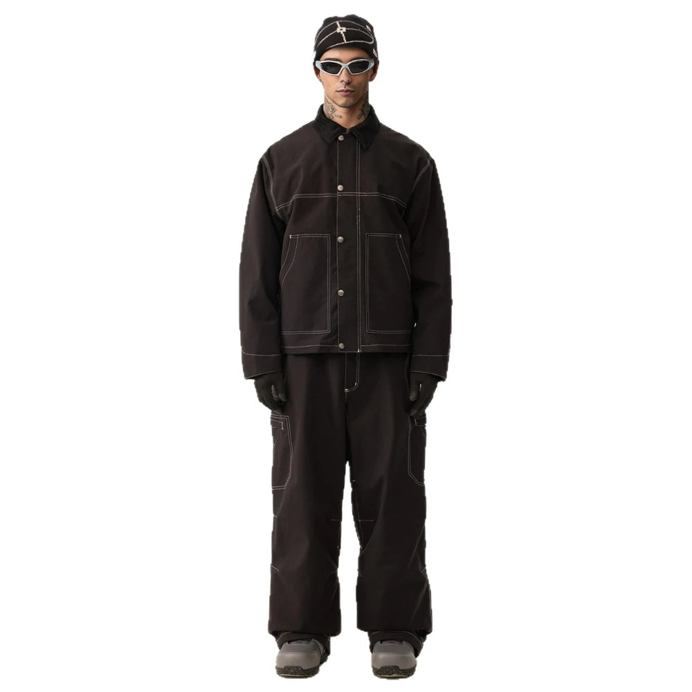GSOU SNOW Traje de esquí americano holgado, ropa de invierno a prueba de viento, cálida, de talla grande, conjunto de chaqueta y pantalones de snowboard con bloques de color, súper holgado