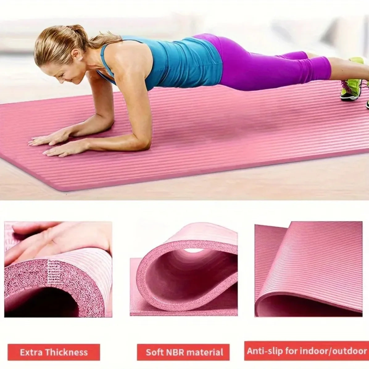 1 paquete - 6 / 8 / 10 mm de espesor estera de yoga sólida, 183 x 61 cmtpe estera de yoga antideslizante, con Correa