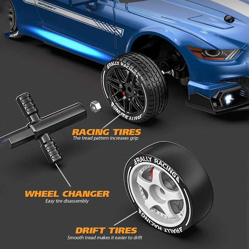Coche de drift a control remoto 4WD, vehículo de carreras de alta velocidad con luces LED, radio de 2.4GHz, juguete de camioneta todoterreno 4x4 para niños