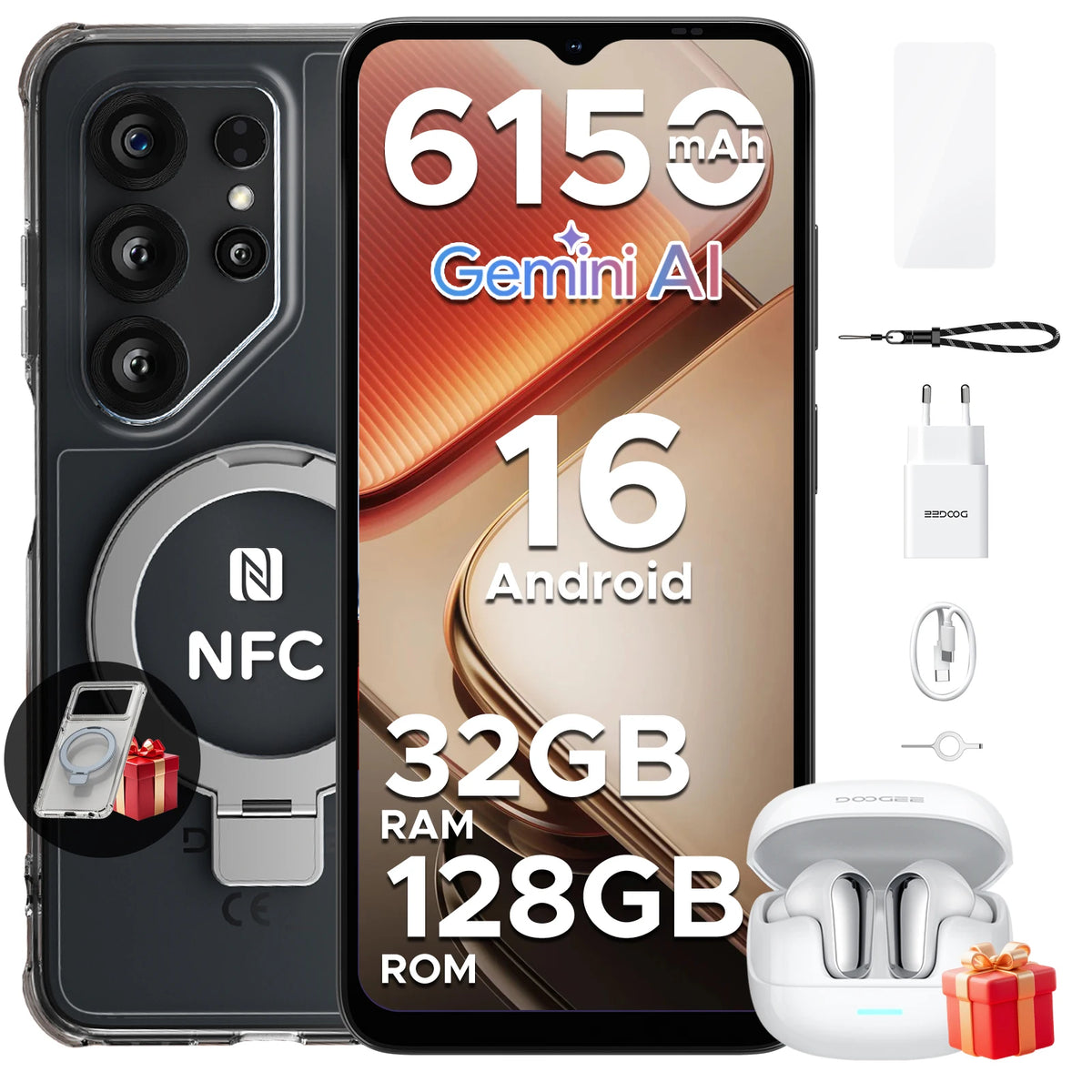 Smartphone DOOGEE Note56X Pro Android 16 32GB 128GB Pantalla HD+ de 6.56" Batería de 6150mAh 13MP+8MP Widevine L1 NFC Teléfono móvil