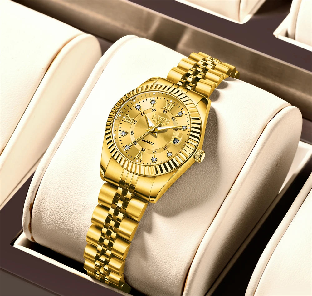Reloj LIGE de moda para mujer, de acero inoxidable, resistente al agua, con fecha automática, elegante reloj de pulsera para dama, reloj de cuarzo original de lujo para mujer